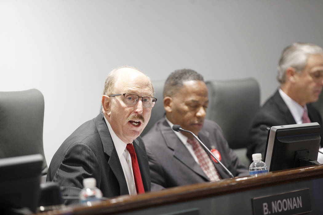 Las Vegas Convention and Visitors Authority member Bill Noonan listens to a speaker at a board of directors meeting at the Las Vegas Convention Center in Las Vegas, Tuesday, May 8, 2018. Rachel As ...