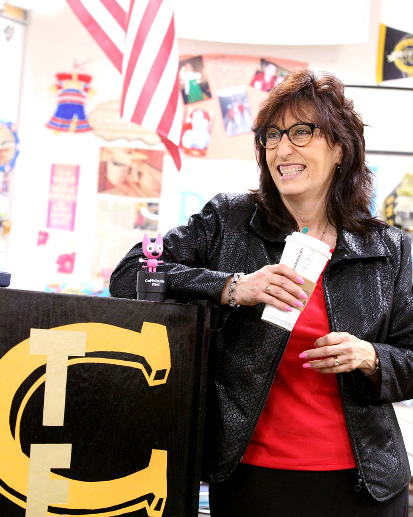 Clark High School teacher Luanne Wagner during a meeting of the KEEN Club Wednesday, May 2, 2018. Wagner is the club advisor for Keeping Everyone's Eyes on the Neighborhood, which provides food, s ...