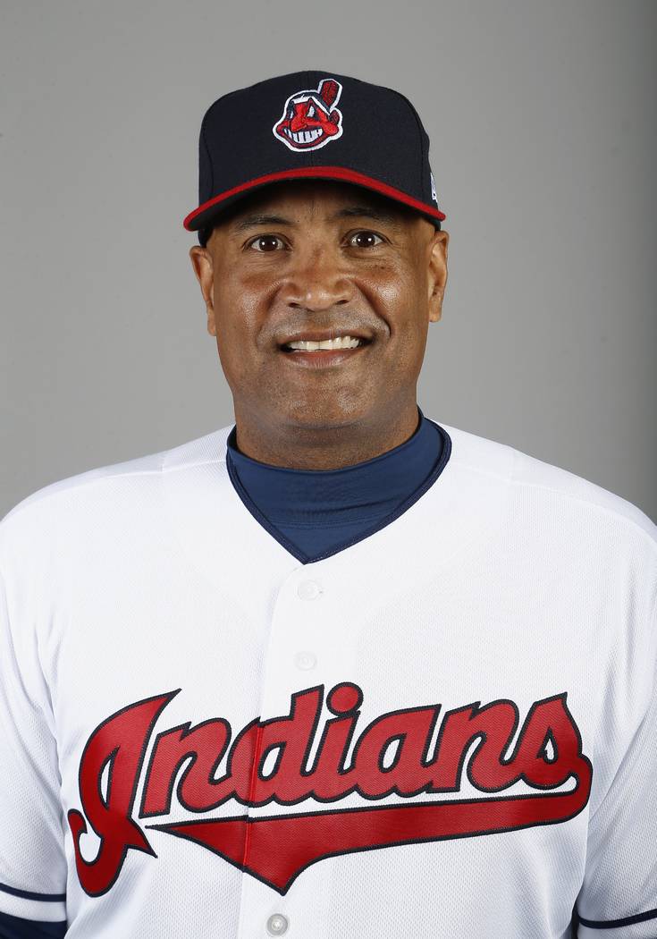 This is a 2018 photo of first base coach Sandy Alomar Jr. of the Cleveland Indians baseball team, in Goodyear, Ariz. This image reflects the Indians active roster as of Wednesday, Feb. 21, 2018, ...