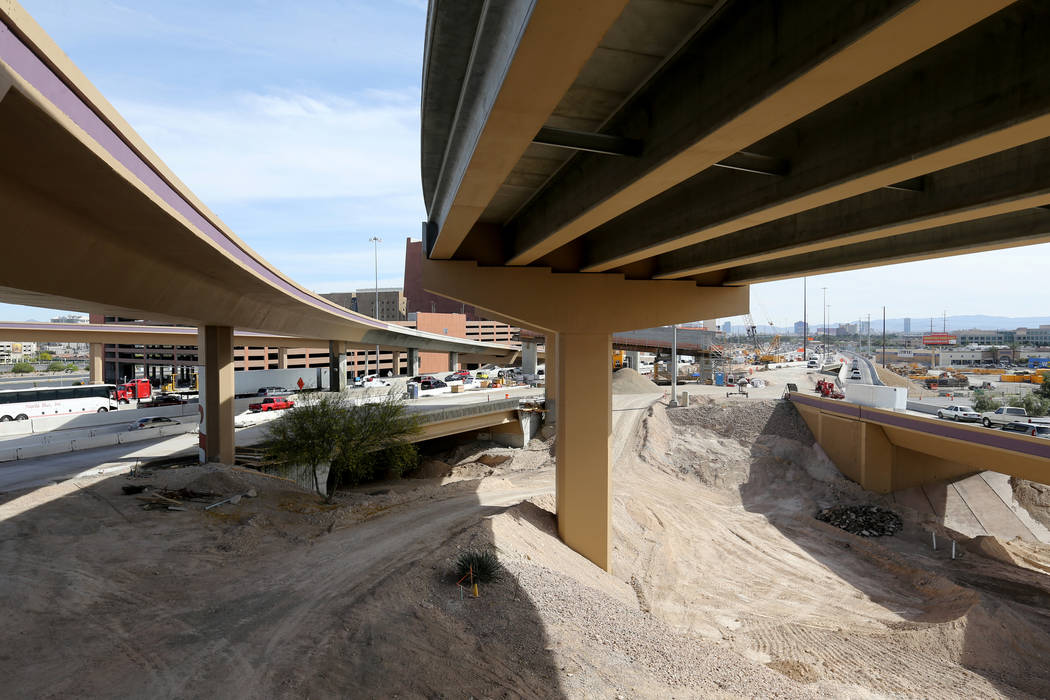 Work continues May, 8, 2018, on high occupancy vehicle lanes from U.S. Highway 95 to Interstate 15 as part of Project Neon. K.M. Cannon Las Vegas Review-Journal @KMCannonPhoto
