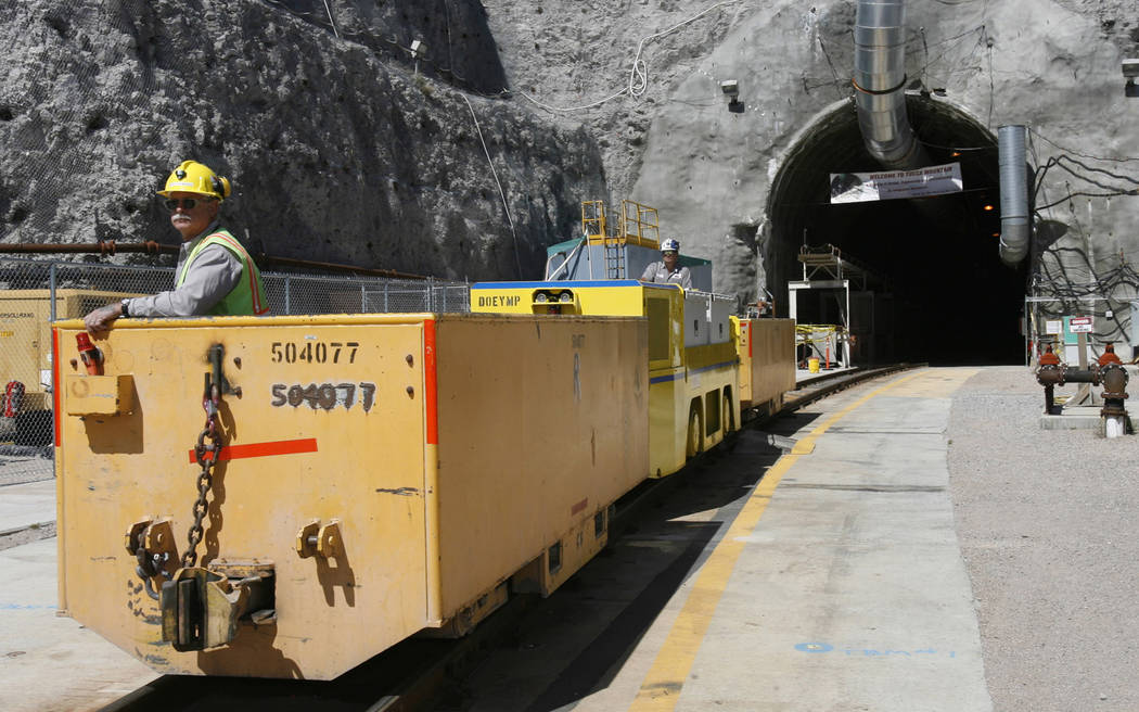 FILE - In this April 13, 2006, file photo, an underground train at the entrance of Yucca Mountain in Nevada. The Nuclear Regulatory Commission (NRC) has begun work to prepare for the Trump adminis ...