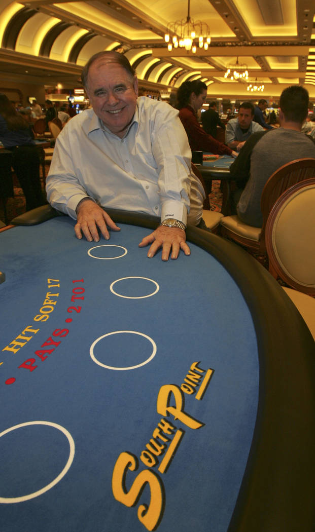 Michael Gaughan sits at a Blackjack table, which displays the new South Point logo, Monday, Oct. 23, 2006. (Las Vegas Review-Journal)