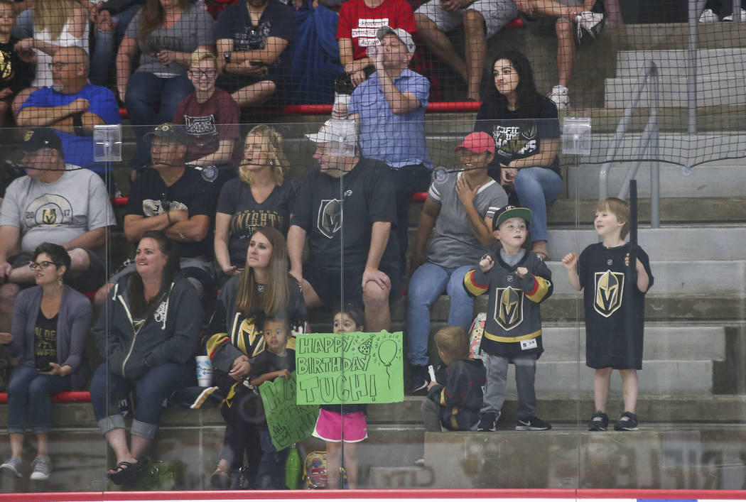 Golden Knights fans watch the players on ice during practice at City National Arena in Las Vegas on Thursday, May 10, 2018. Chase Stevens Las Vegas Review-Journal @csstevensphoto