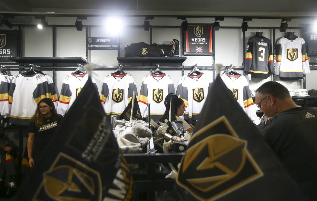 Golden Knights fans browse through merchandise at The Arsenal following a team practice at City National Arena in Las Vegas on Thursday, May 10, 2018. Chase Stevens Las Vegas Review-Journal @csste ...