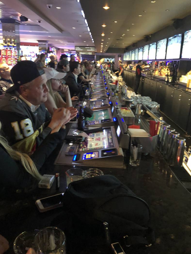 The D Las Vegas co-owner Derek Stevens, at left in No. 18 jersey, watches the third period of the Vegas Golden Knights' 1-0 Stanley Cup Playoff victory over the Los Angeles Kings at the D's Longba ...
