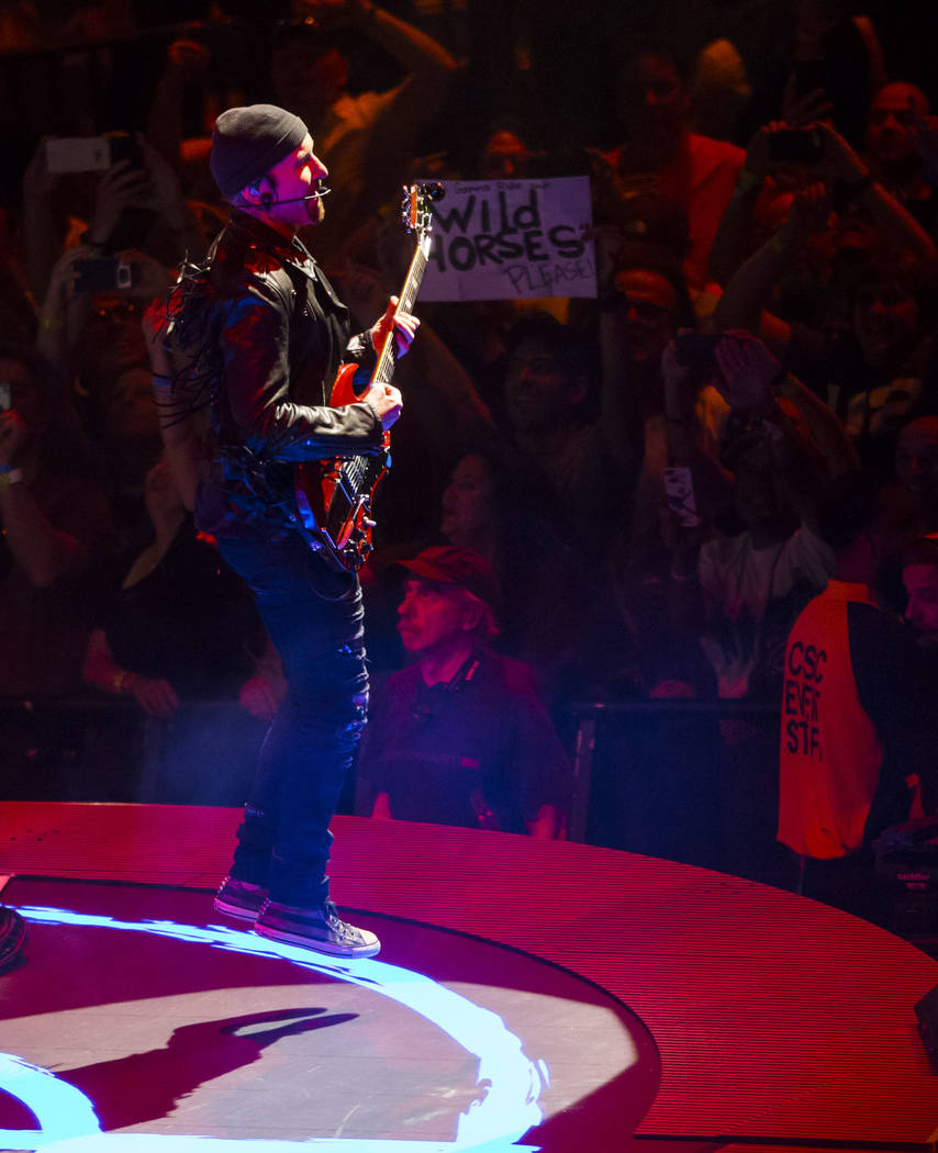 The Edge of U2 performs at T-Mobile Arena in Las Vegas on Friday, May 11, 2018. Chase Stevens Las Vegas Review-Journal @csstevensphoto
