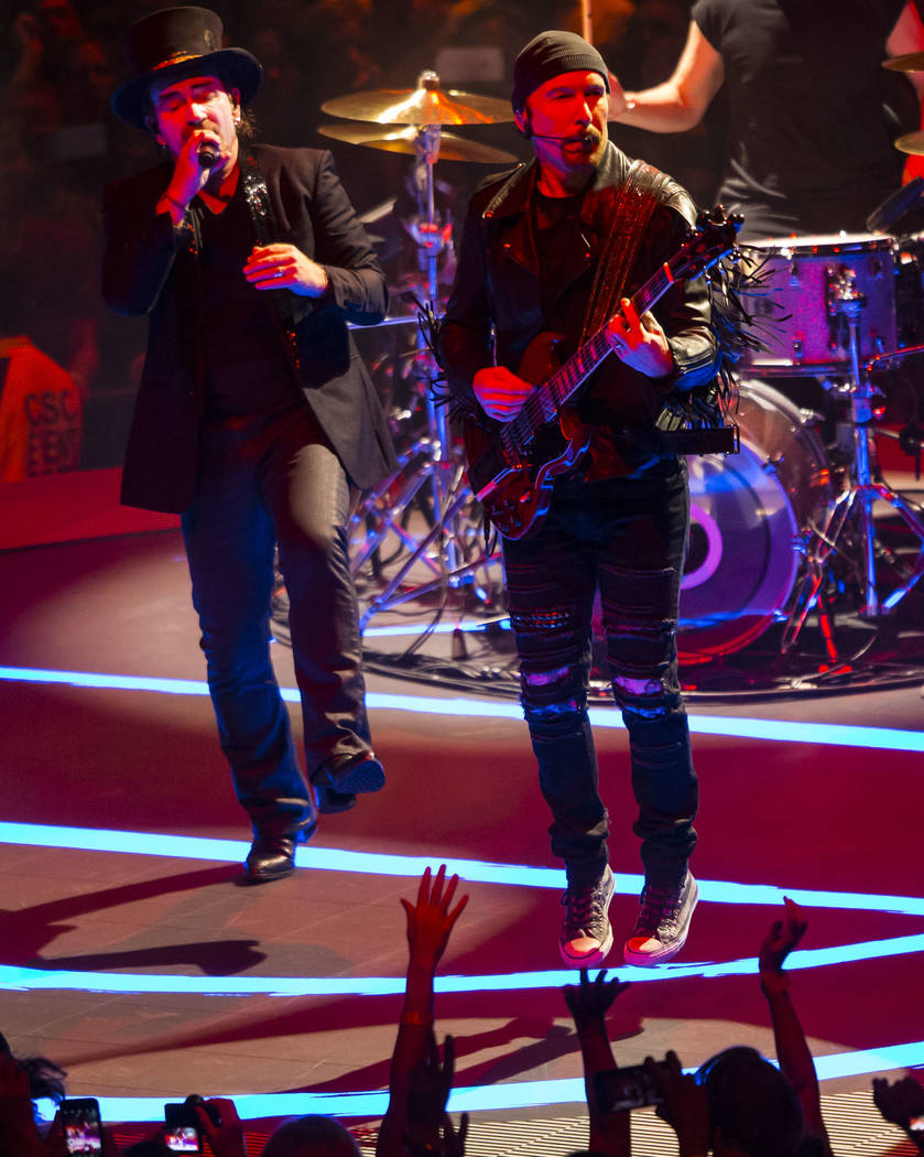 Bono, left, and The Edge of U2 perform at T-Mobile Arena in Las Vegas on Friday, May 11, 2018. Chase Stevens Las Vegas Review-Journal @csstevensphoto