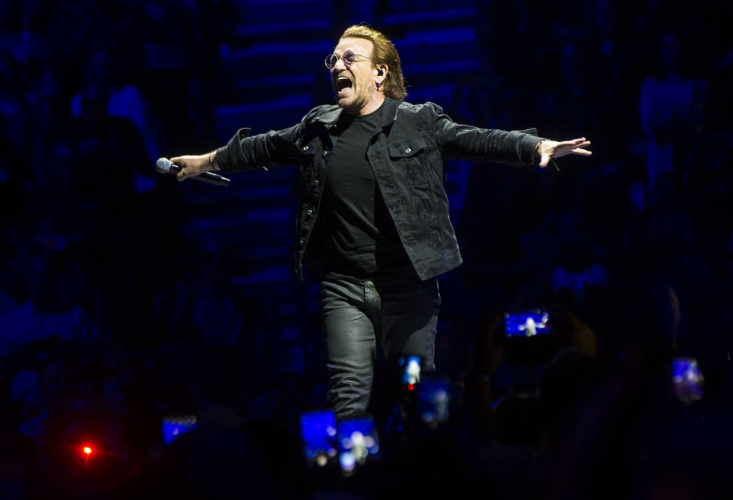 Bono of U2 performs at T-Mobile Arena in Las Vegas on Friday, May 11, 2018. Chase Stevens Las Vegas Review-Journal @csstevensphoto