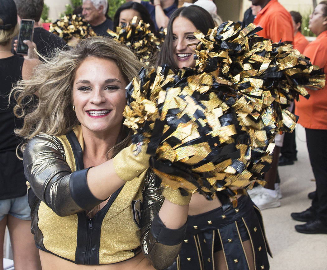 The Golden Aces fire up the crowd at a watch party at Red Rock Casino during the Golden Knights game two NHL Western Conference Finals road matchup with the Winnipeg Jets on Monday, May 14, 2018, ...