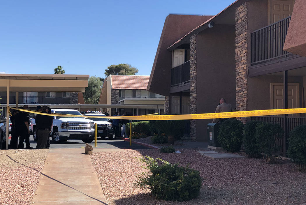 The man killed in a domestic-related shooting Saturday, May 12, 2018, in southwest Las Vegas has been identified as Brandon Payton, 33. (Rio Lacanlale/Las Vegas Review-Journal)