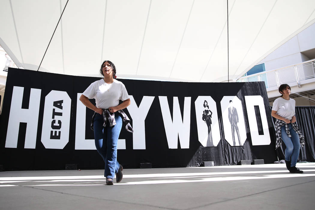 Joselin Solorio, left, 15, with Arianna Sierra, 15, rehearse for a dance performance at the East Career and Technical Academy in Las Vegas, Friday, May 4, 2018. Erik Verduzco Las Vegas Review-Jour ...