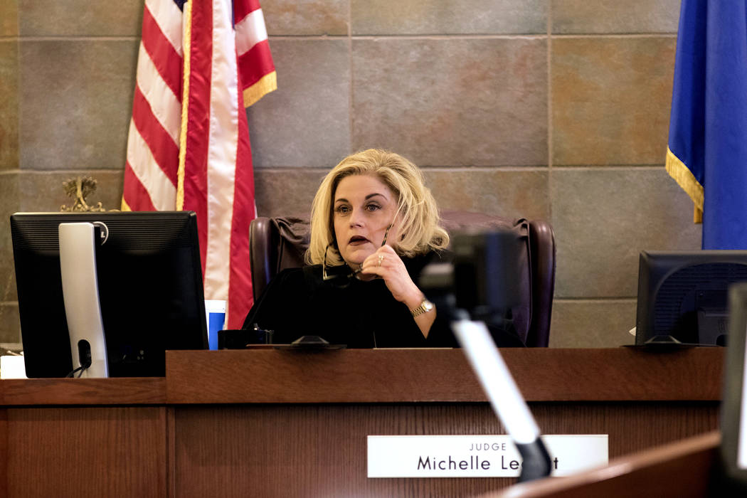 Judge Michelle Leavitt listens to testimony at the Regional Justice Center in Las Vegas, Friday, March 17, 2017. (Heidi Fang /Las Vegas Review-Journal) @HeidiFang