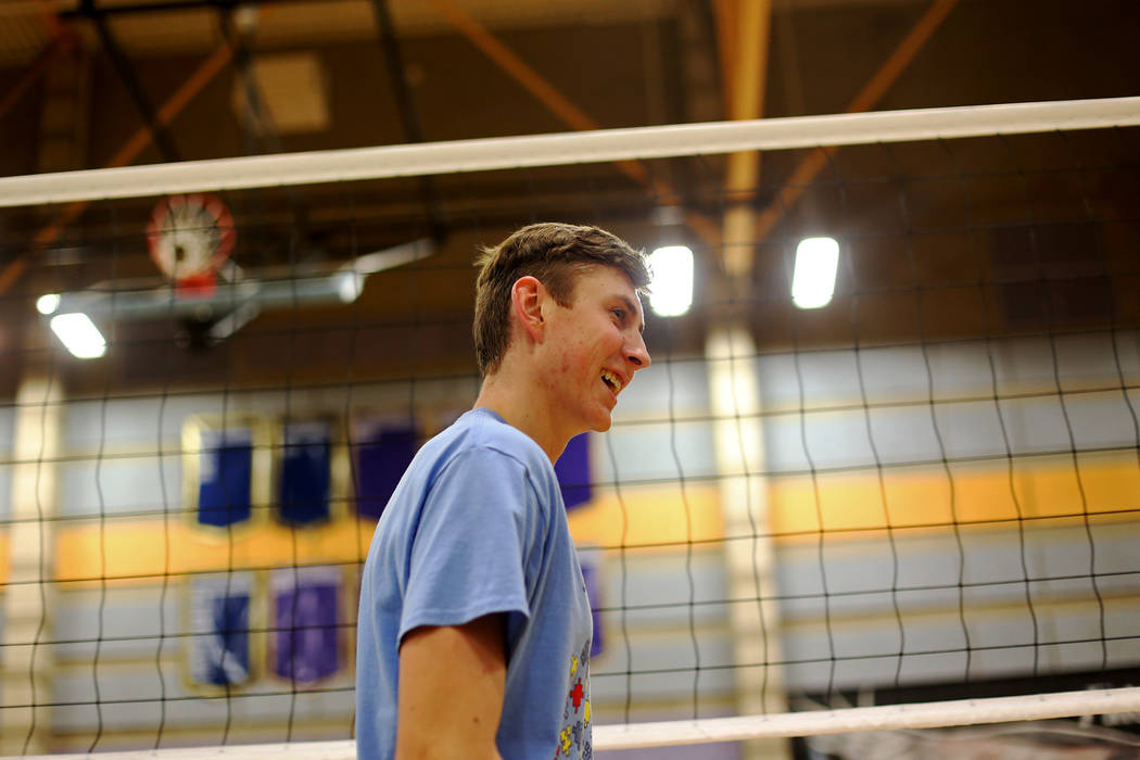Caleb Stearman, 17, of the Foothill High School mens volleyball team, during practice at Foothill High School in Henderson, Monday, May 14, 2018. Stearman is both a setter on the volleyball team a ...