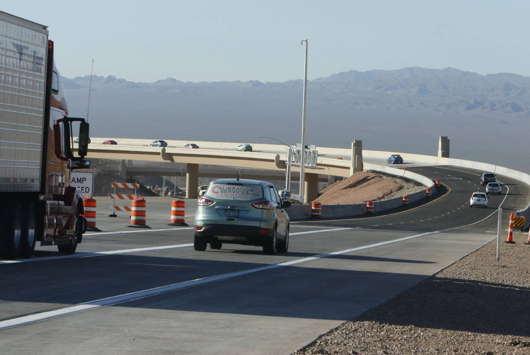 Motorists drive on southbound Interstate 11 near the Railroad Pass hotel-casino in Henderson, Wednesday, Aug. 16, 2017. (Bizuayehu Tesfaye/Las Vegas Review-Journal) @bizutesfaye