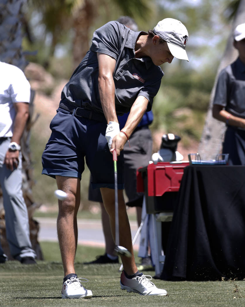 Coronado High's Benjamin Sawaia hits his tee drive during the 2018 NIAA 4A State boys golf tournament at Reflection Bay Golf Club on Monday, May 14, 2018, in Henderson. Bizuayehu Tesfaye/Las Vegas ...
