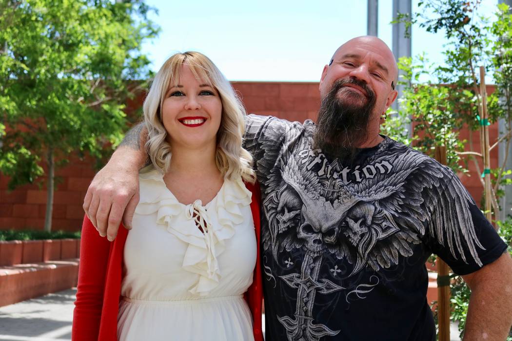Breanna Boppre and father Scott Schlingheyde, in Las Vegas, Thursday, May 10, 2018. Boppre is the first doctoral graduate of UNLV's criminal justice program. Madelyn Reese/Las Vegas Review-Journal