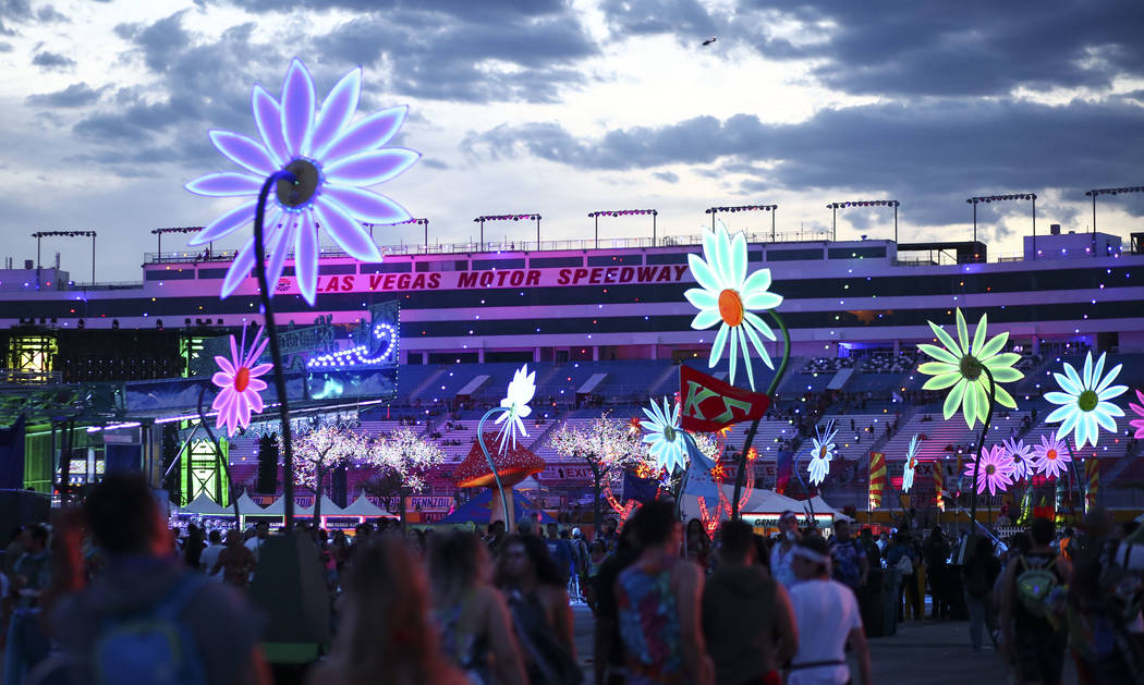 Attendees crowd the festival grounds as the third day of the Electric Daisy Carnival kicks off at the Las Vegas Motor Speedway in Las Vegas on Sunday, May 20, 2018. Chase Stevens Las Vegas Review- ...