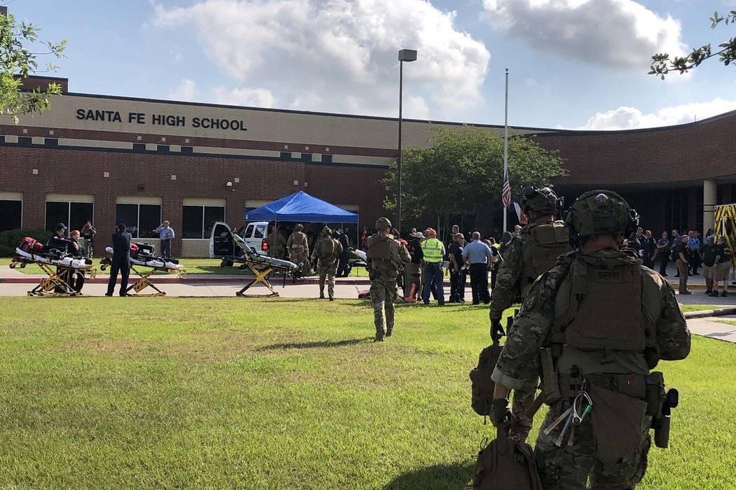 Several people were killed in a shooting at Santa Fe High School in Santa Fe, Texas, about 30 miles from Houston, Friday, May 18, 2018. (Harris County Sheriff's Office/Twitter)