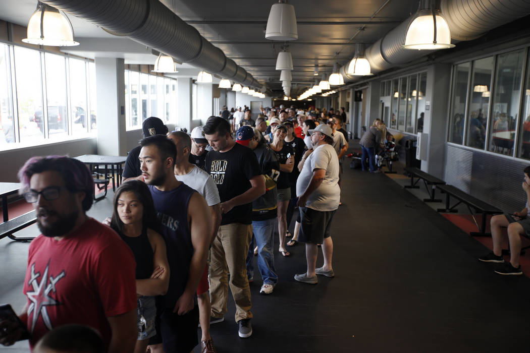 Over a hundred people line up outside the Arsenal retail store at the City National Arena in Las Vegas, Sunday, May 20, 2018. Rachel Aston Las Vegas Review-Journal @rookie__rae