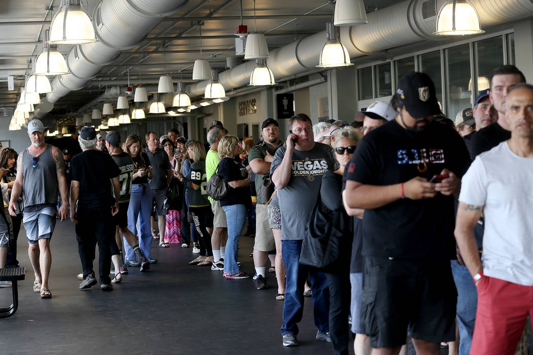 Over a hundred people line up outside the Arsenal retail store at the City National Arena in Las Vegas, Sunday, May 20, 2018. Rachel Aston Las Vegas Review-Journal @rookie__rae