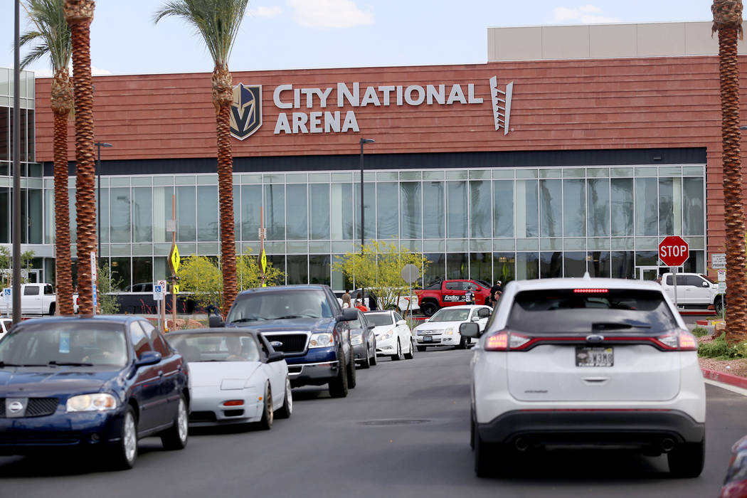 The traffic in the parking lot of the City National Arena in Las Vegas, Sunday, May 20, 2018. The Arsenal retail store sold all 150 western conference championship shirts for the Golden Knights wi ...