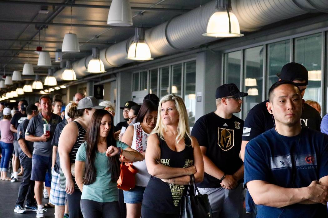 Golden Knights file in to buy merchandise from The Arsenal Pro Shop at City National Arena in Las Vegas, Monday, May 21, 2018. Madelyn Reese/Las Vegas Review-Journal