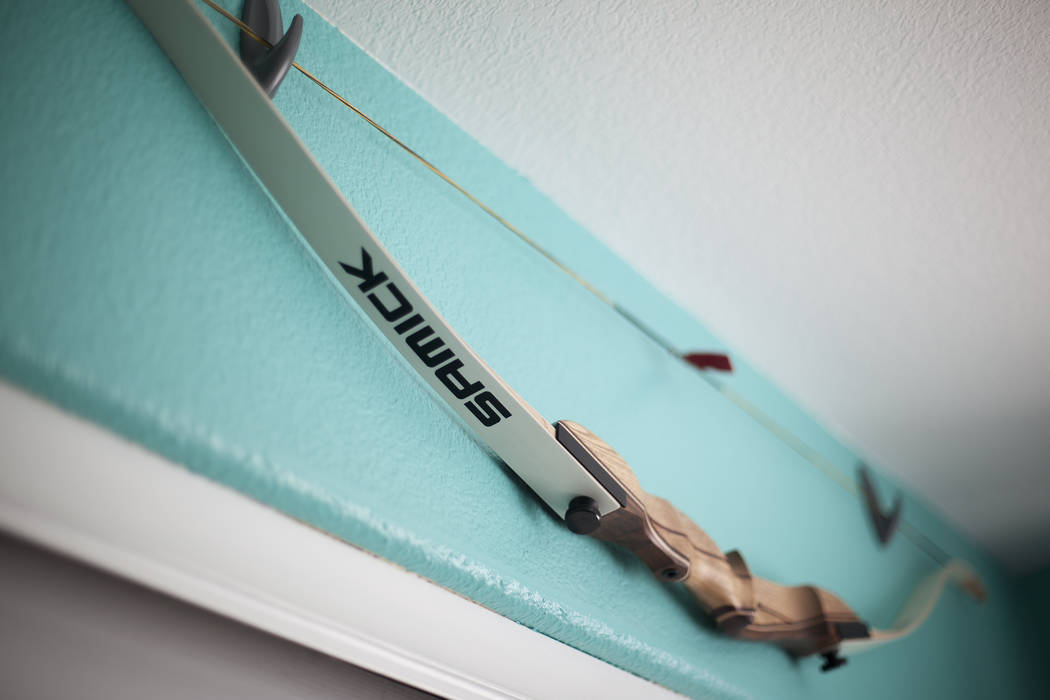 Jessica Lindley's archery bow at her home in Las Vegas, Wednesday, May 16, 2018. Jessica was born with Arthrogryposis multiplex congenita, a condition that affects muscles and joints and gives her ...