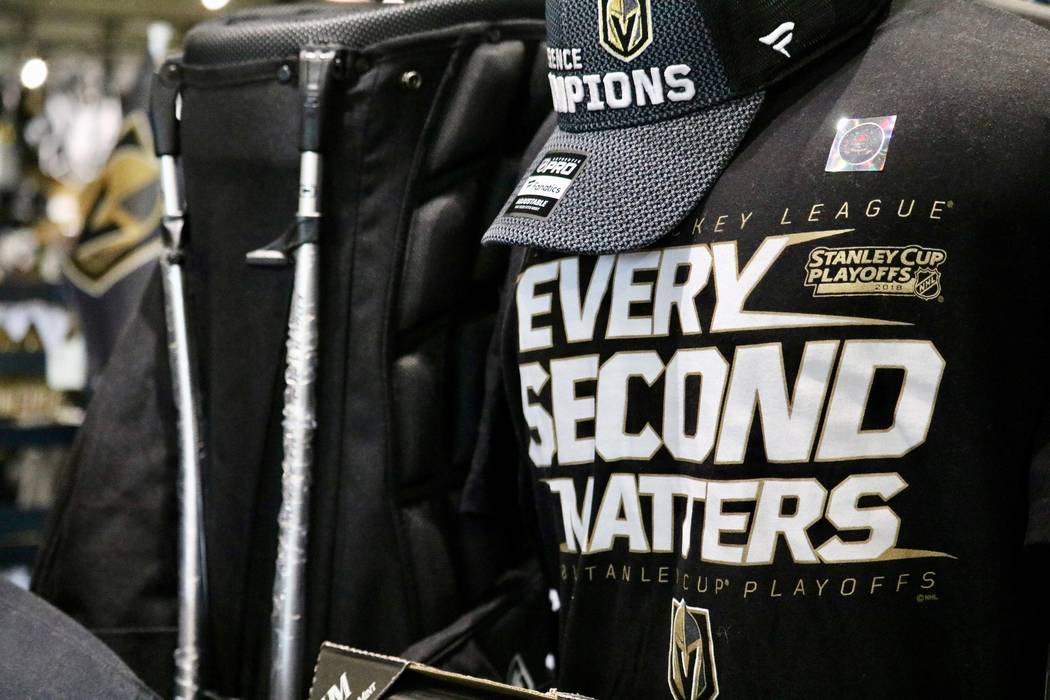 Golden Knights merchandise on display The Arsenal Pro Shop at City National Arena in Las Vegas, Monday, May 21, 2018. Madelyn Reese/Las Vegas Review-Journal