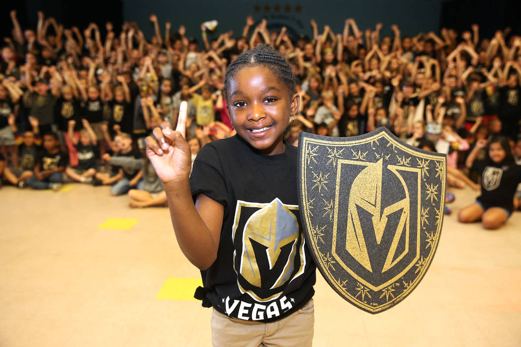 D'Myah Dees, 9, shows her support for the Vegas Golden Knights by wearing the team's colors during school in Las Vegas, Thursday, May 24, 2018. Erik Verduzco Las Vegas Review-Journal @Erik_Verduzco
