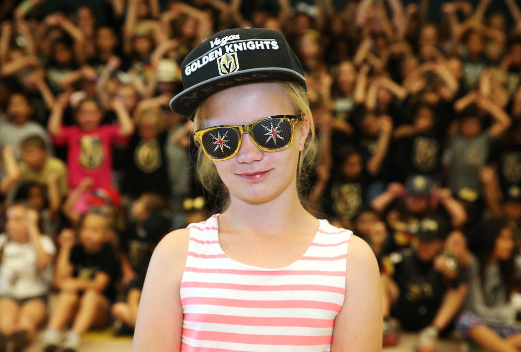 Natalie Fuciman, 11, shows her support for the Vegas Golden Knights by wearing the team's colors during school in Las Vegas, Thursday, May 24, 2018. Erik Verduzco Las Vegas Review-Journal @Erik_Ve ...