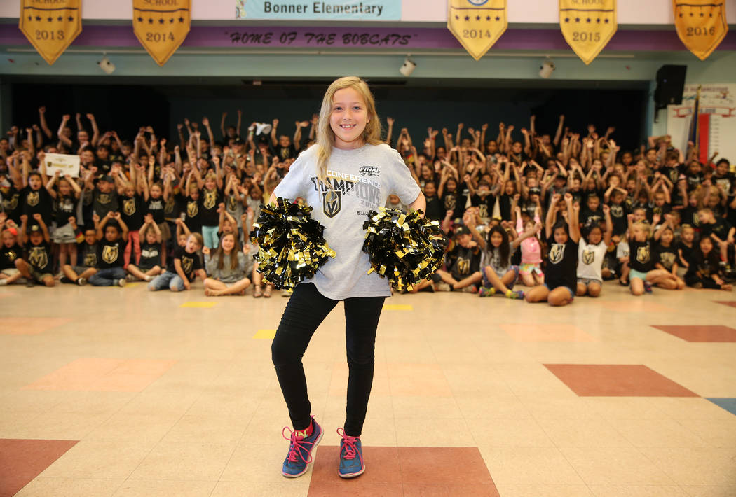 Madison Hoffman, 9, shows her support for the Vegas Golden Knights by wearing the team's colors during school in Las Vegas, Thursday, May 24, 2018. Erik Verduzco Las Vegas Review-Journal @Erik_Ver ...