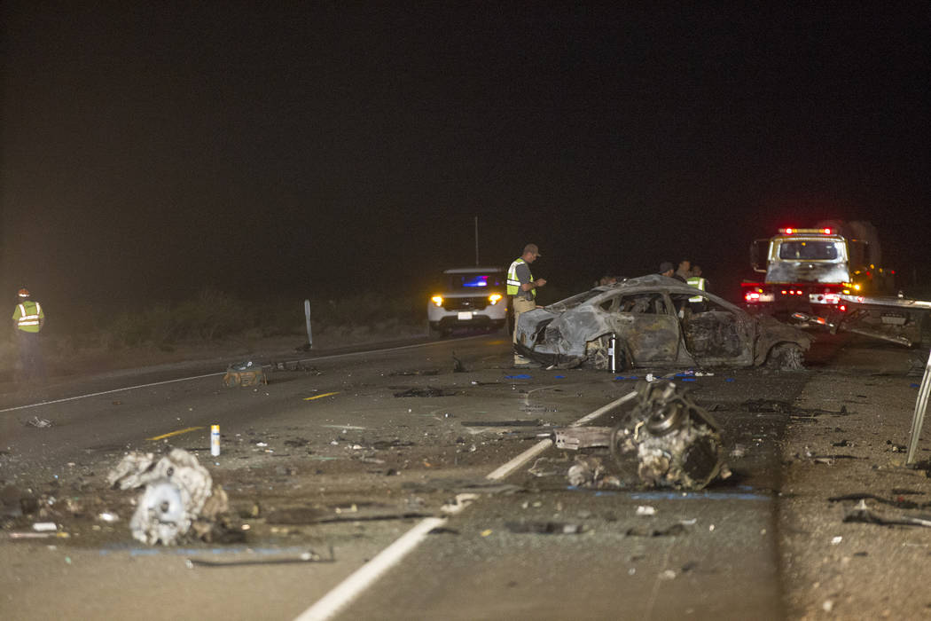Five people died in a multivehicle crash on U.S. Highway 95 near Amargosa Valley in Nye County, Sunday, May 20, 2018. (Rachel Aston Las Vegas Review-Journal @rookie__rae)