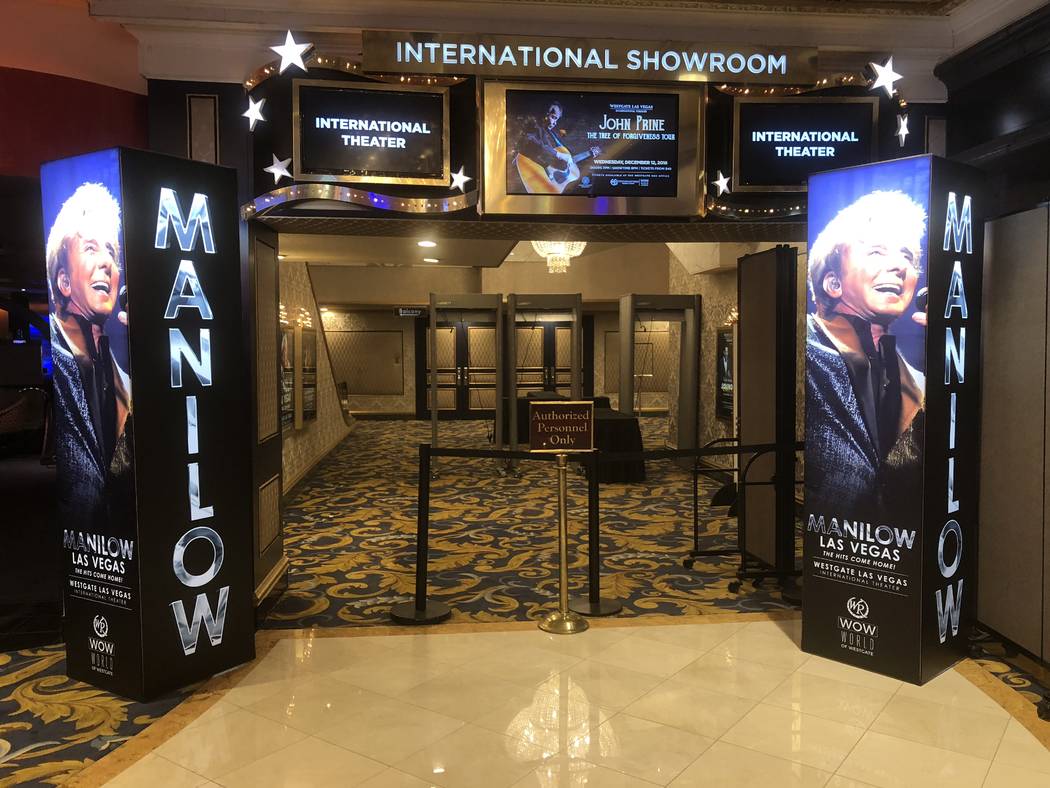 The entrance to International Showroom at Westgate Las Vegas, where Barry Manilow headlines. (John Katsilometes/Las Vegas Review-Journal) @JohnnyKats