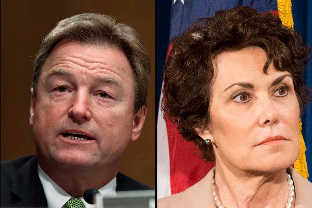 Sen. Dean Heller, R-Nev., and Rep. Jacky Rosen, D-Nev. (AP, left, and Las Vegas Review-journal)