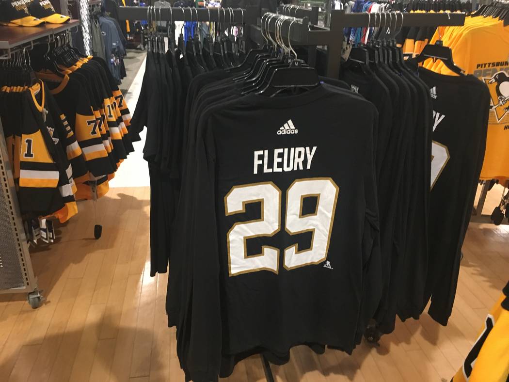Golden Knights and Marc-Andre Fleury gear is seen at a Pittsburgh-area Dick's Sporting Goods on Wednesday, May 23, 2018 in Coraopolis, Pa. Justin Emerson/Las Vegas Review-Journal.