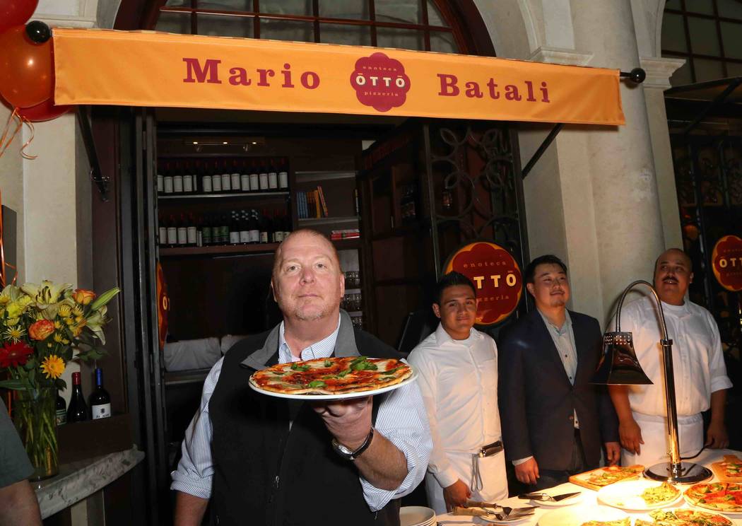Mario Batali celebrates the 10th anniversaries of his Otto Enoteca e Pizzeria and B&B Ristorante at The Venetian on Friday, April 14, 2017, in Las Vegas. (Gabe Ginsberg)