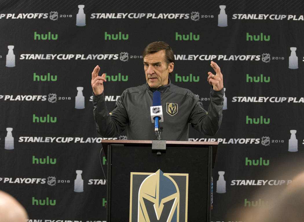 Vegas Golden Knights general manager George McPhee at a press conference at City National Arena in Las Vegas on Monday, May 21, 2018. Richard Brian Las Vegas Review-Journal @vegasphotograph