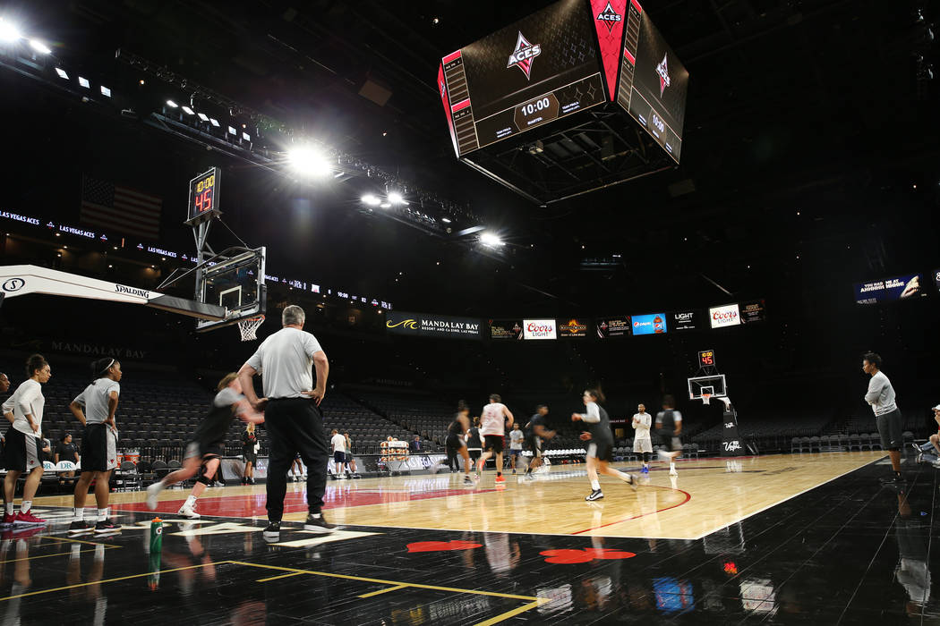 The Las Vegas Aces practice at the Mandalay Bay Events Center in Las Vegas, Friday, May 25, 2018. Erik Verduzco Las Vegas Review-Journal @Erik_Verduzco
