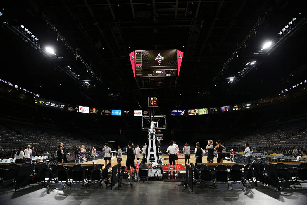 The Las Vegas Aces practice at the Mandalay Bay Events Center in Las Vegas, Friday, May 25, 2018. Erik Verduzco Las Vegas Review-Journal @Erik_Verduzco