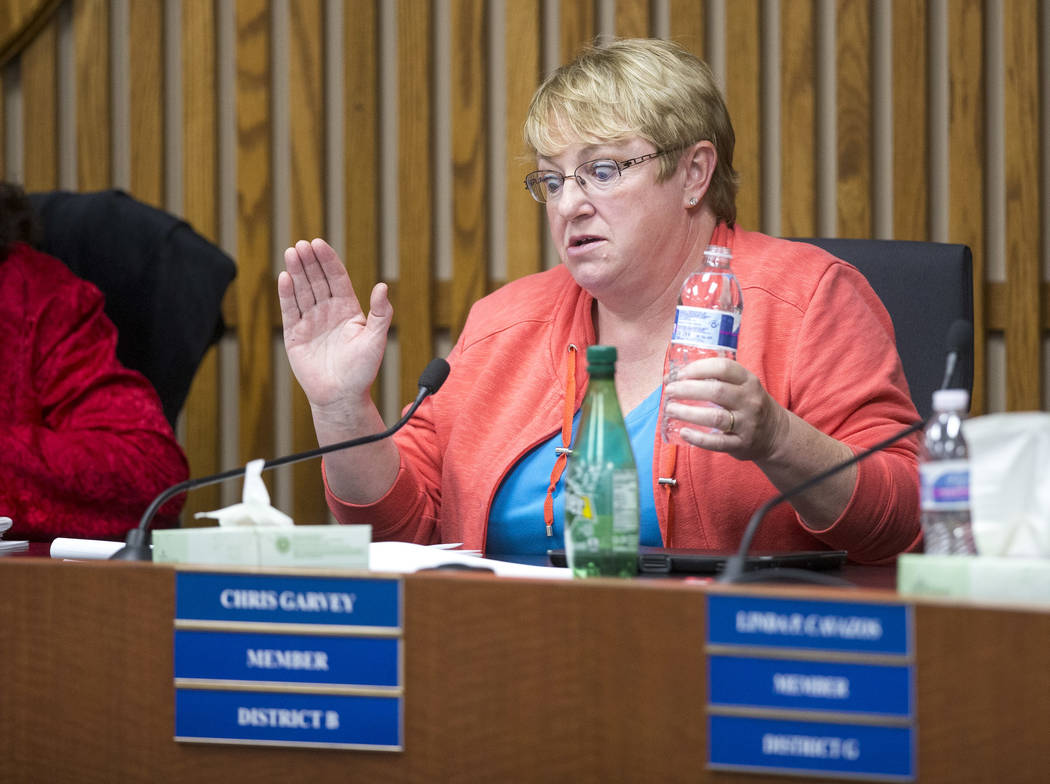 Clark County School District trustee Chris Garvey during a CCSD Board of Trustees meeting at CCSD's education center in Las Vegas on Wednesday, May 2, 2018. Richard Brian Las Vegas Review-Journal ...