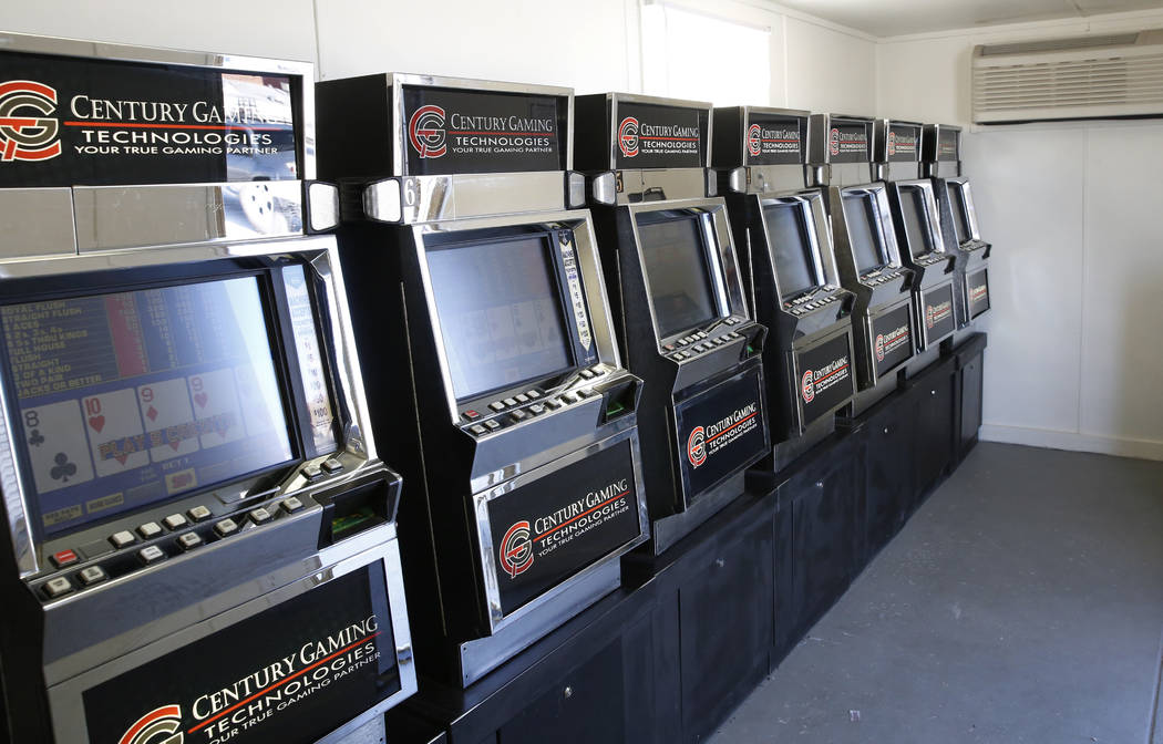 Slot machines are displayed inside a trailer on the Moulin Rouge site on Tuesday, May 29, 2018, in Las Vegas. Representatives of the trust that owns the Moulin Rouge site is required to operate so ...