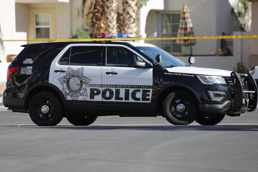 Las Vegas police investigate a home invasion homicide on the 6400 block of Morley Avenue on May 30, 2018 in Las Vegas. (Mike Shoro/Las Vegas Review-Journal)