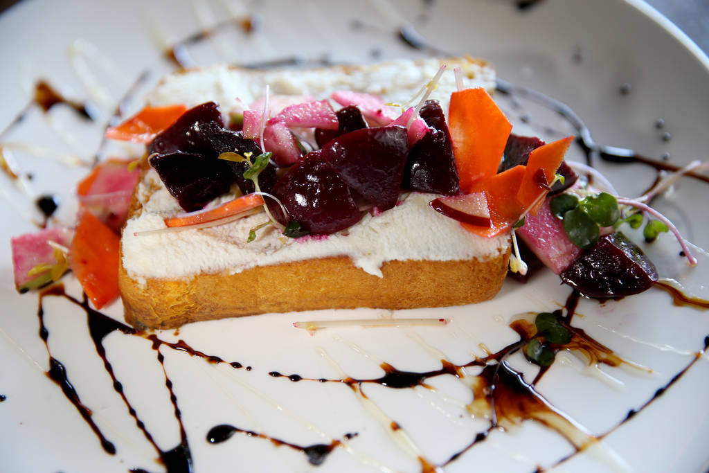 Downtown Farmer's Ricotta Toast at Flock & Fowl DTLV located inside The Ogden at Ogden Avenue and Las Vegas Boulevard in downtown Las Vegas Saturday, May 26, 2018. K.M. Cannon Las Vegas Review ...