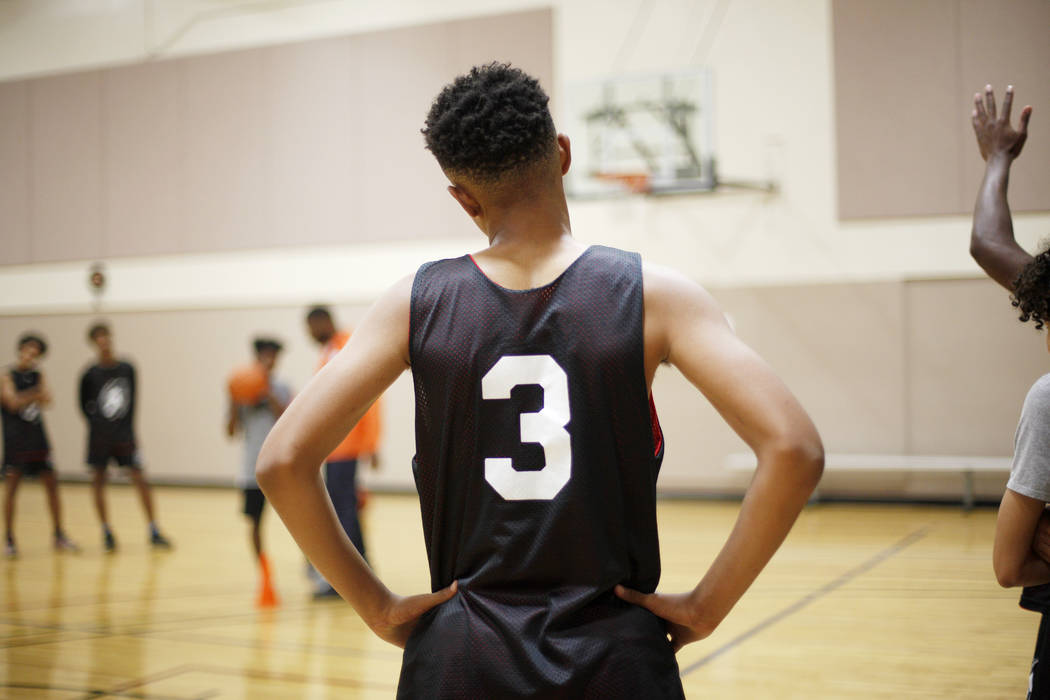D'Andre Burnett listens to instruction during basketball practice for the LV Stars at the Chuck Minker Sports Complex in Las Vegas, Tuesday, May 8, 2018. Rachel Aston Las Vegas Review-Journal @roo ...