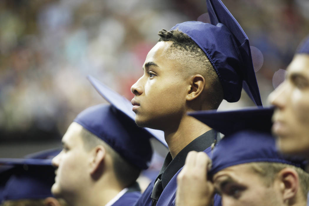 D'Andre Burnett on graduation day at the Thomas & Mack Center in Las Vegas, Thursday, May 24, 2018. Burnett finished his credits the day before in order to make the deadline of graduation from ...