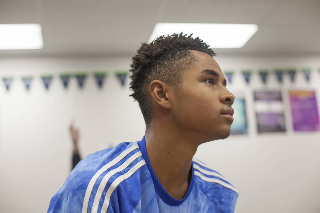 D'Andre Burnett listens to a group presentation in math class at Shadow Ridge High School in Las Vegas, Wednesday, May 16, 2018. Rachel Aston Las Vegas Review-Journal @rookie__rae