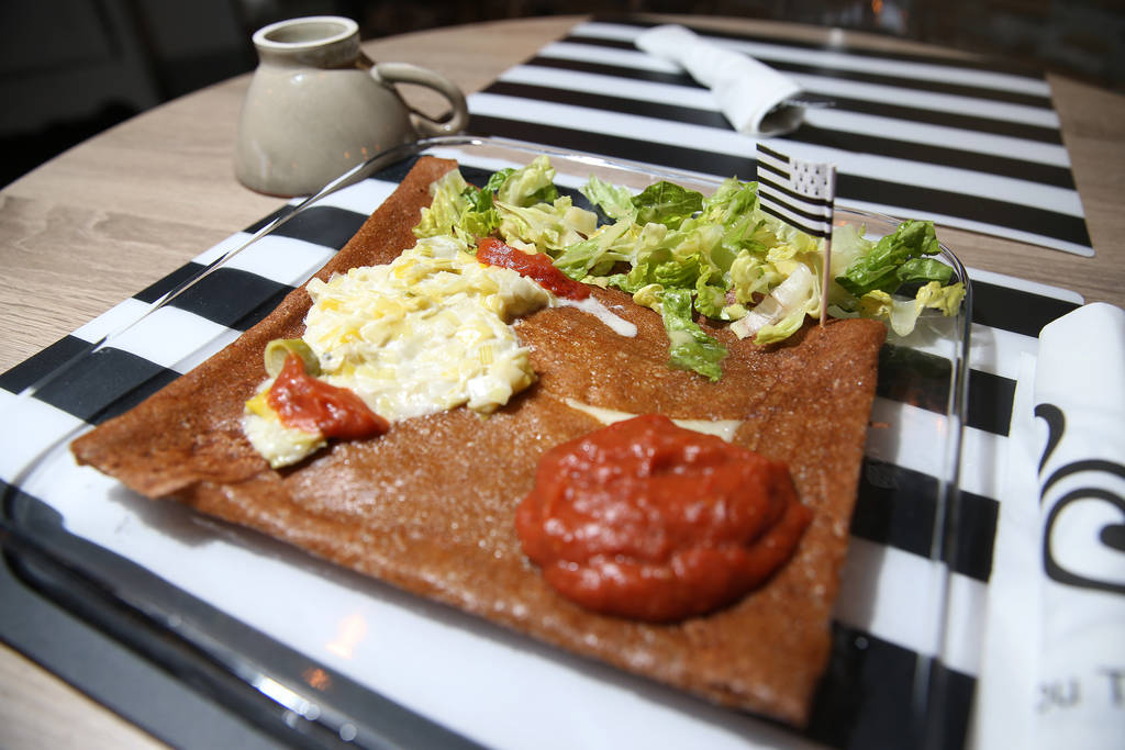 La Red Rock galette served with swiss cheese, ham, cooked tomatoes, and creamy leeks, at The Real Crepe, 7595 W. Washington Ave., in Las Vegas, Tuesday, June 5, 2018. Erik Verduzco Las Vegas Revie ...