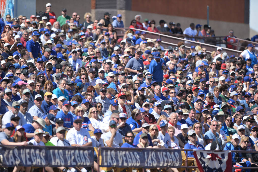 Fans watch a game between the Chicago Cubs and the Cincinnati Reds at Cashman Field in Las Vegas on Sunday, March 26, 2017. (Brett Le Blanc/Las Vegas Review-Journal) @bleblancphoto