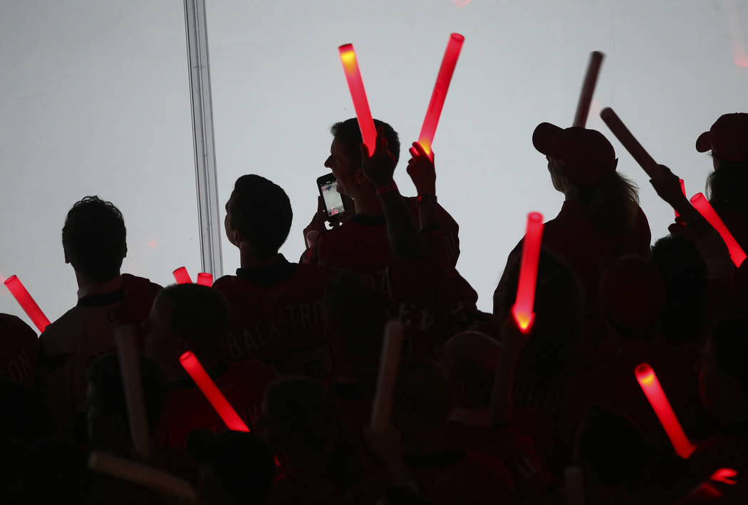 Washington Capitals fans at the start of Game 3 of the NHL hockey Stanley Cup Final against the Golden Knights at Capital One Arena in Washington on Saturday, June 2, 2018. Chase Stevens Las Vegas ...
