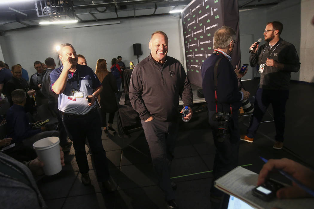 Golden Knights head coach Gerard Gallant after answering questions at the Kettler Capitals Iceplex ahead of Game 4 of the Stanley Cup Final in Arlington, Va. on Sunday, June 3, 2018. Chase Stevens ...